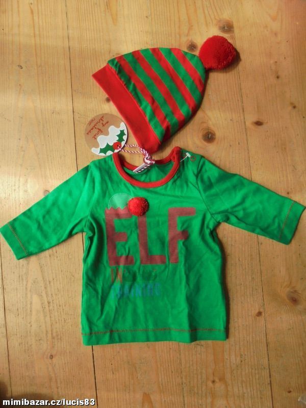 vánoční tričko + čepice vel 68, 74, 80, 86