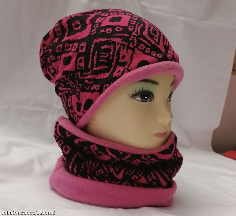 Čepice a tunel černo růžové