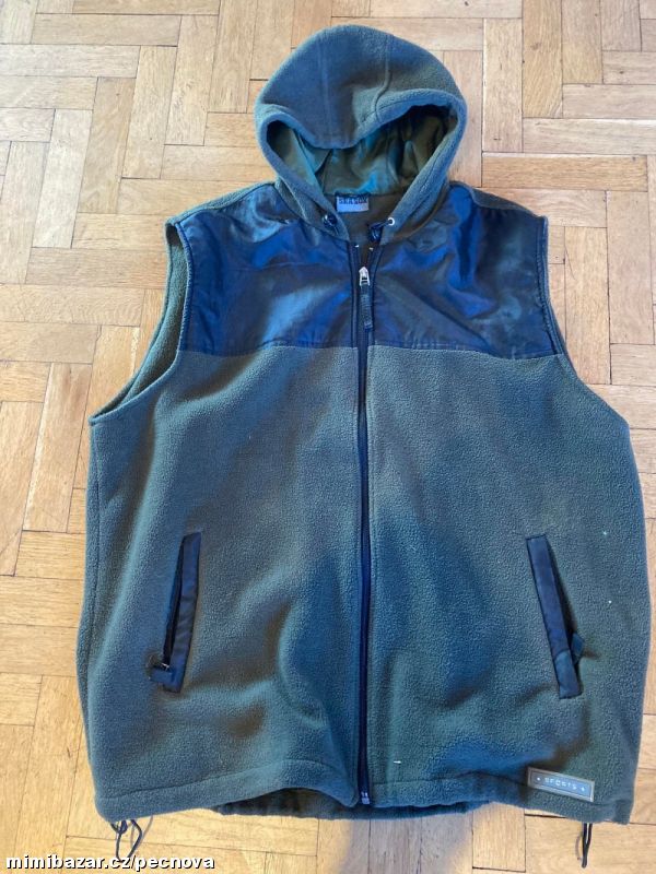 Fleece vesta zelená s kapucí