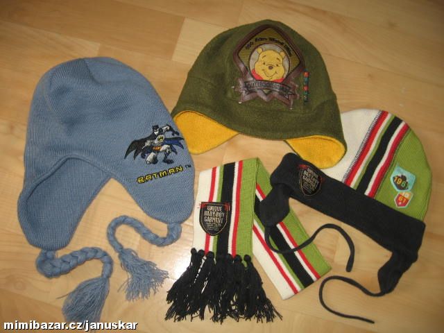 2x zimní + bavlněná dětská chlapecká čepice/šála H&M