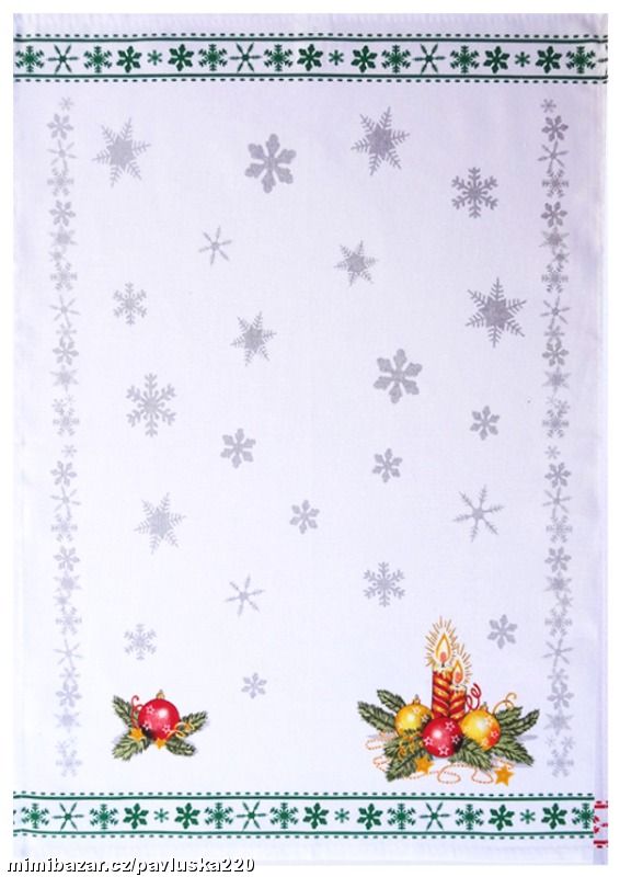 Vánoční bavlněná utěrka - svíčka zelená