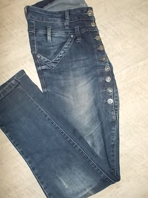 STREČ DŽÍNY ZAJÍMAVÉ ZAPÍNÁNÍ trhaný styl TOP STAV