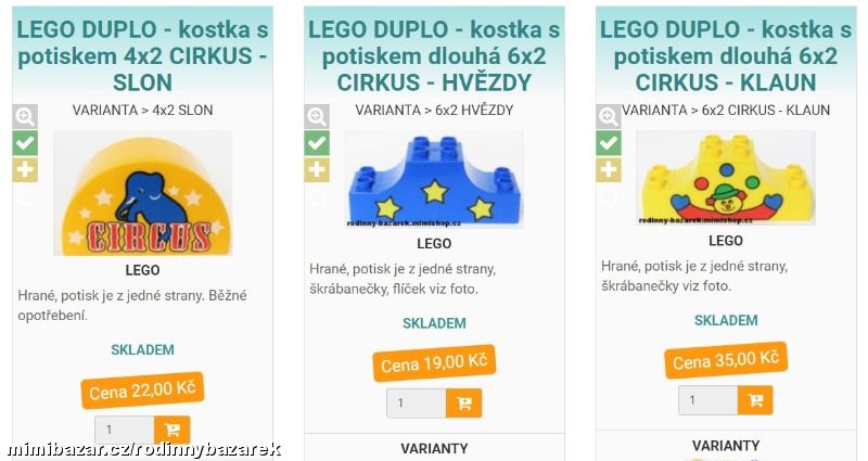 LEGO DUPLO kostka 4x2 CIRKUS slon 6x2 KLAUN HVĚZDY