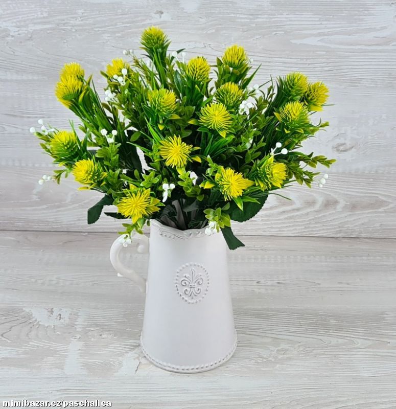 Umělá zeleň bodláky kytice 32 cm 18 větviček žlutá