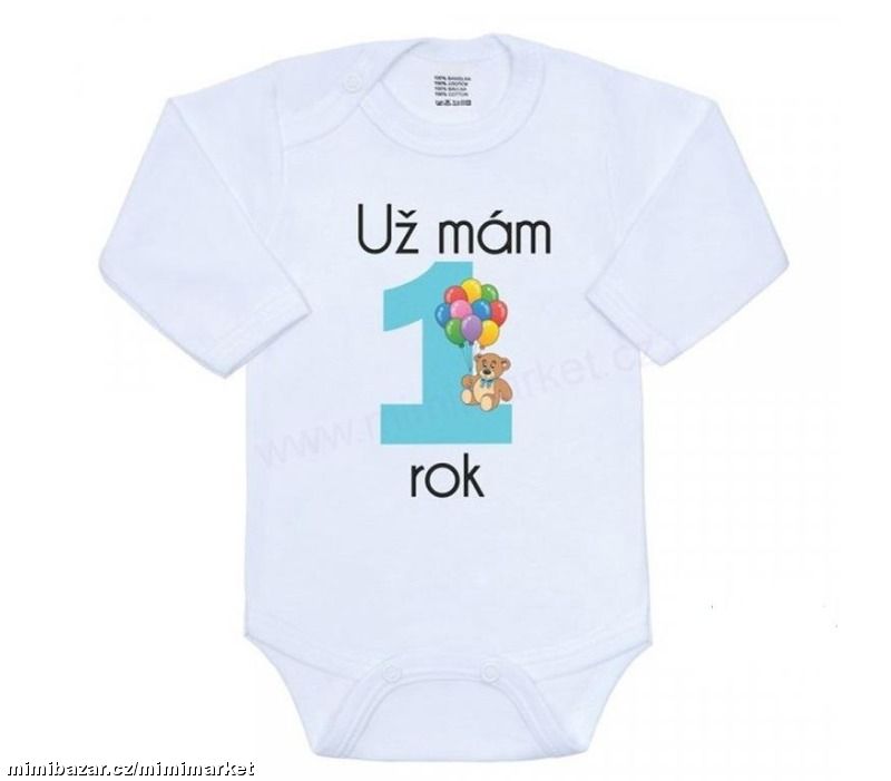 Body s potiskem UŽ MÁM 1 ROK - MODRÉ, vel.86