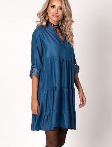 džínové šaty denim riflové modré volán