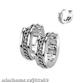 Ocelové náušnice kroužky 14mm zdobené SKLADEM