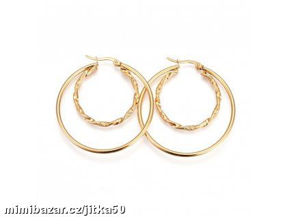 Náušnice kruhy dvojité 47mm zlacené SKLADEM