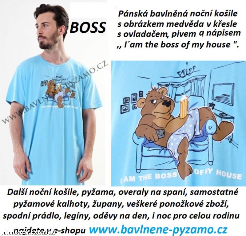 Pánská noční košile Boss Medvěd s ovladačem