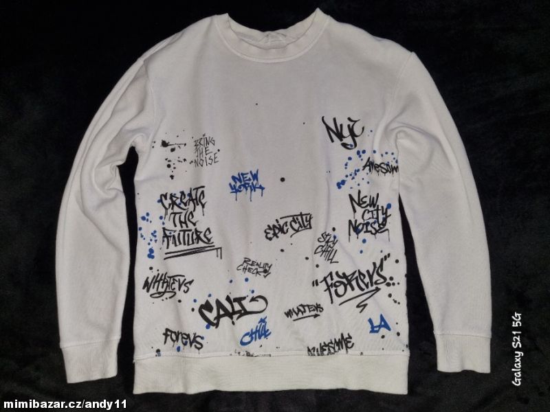 Tenčí bílá bavlněná mikina s potiskem 146/152