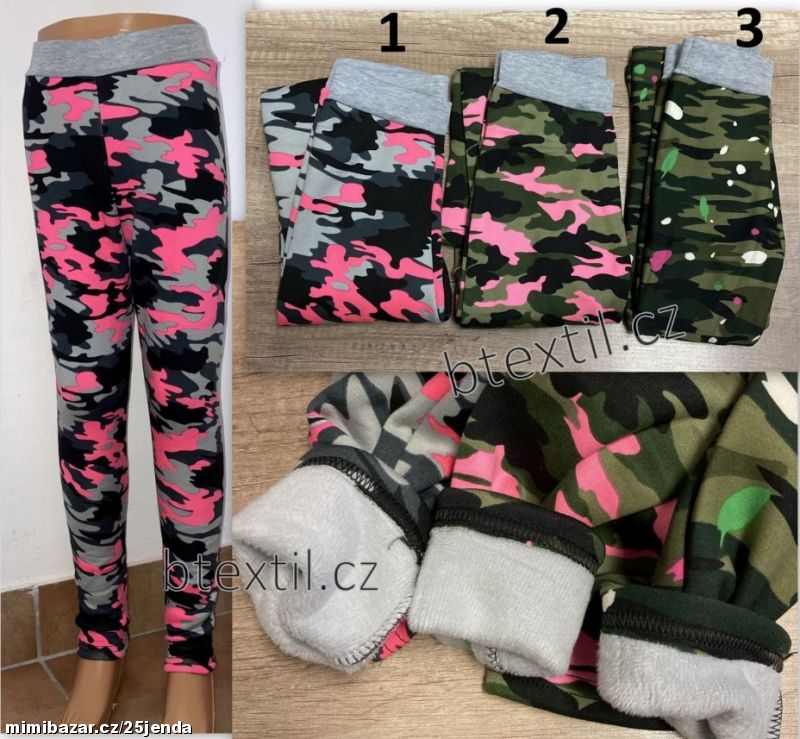 Oteplené legíny kalhoty s plyšem 98-164 maskáčové