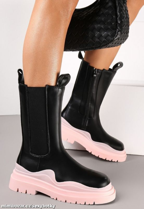 Módní černé zimní kozačky 36, 37, 38, 39, 40, 41-BÉŽOVÉ