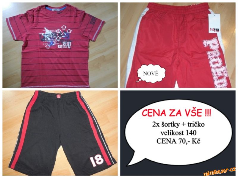2x šortky + tričko vel. 140