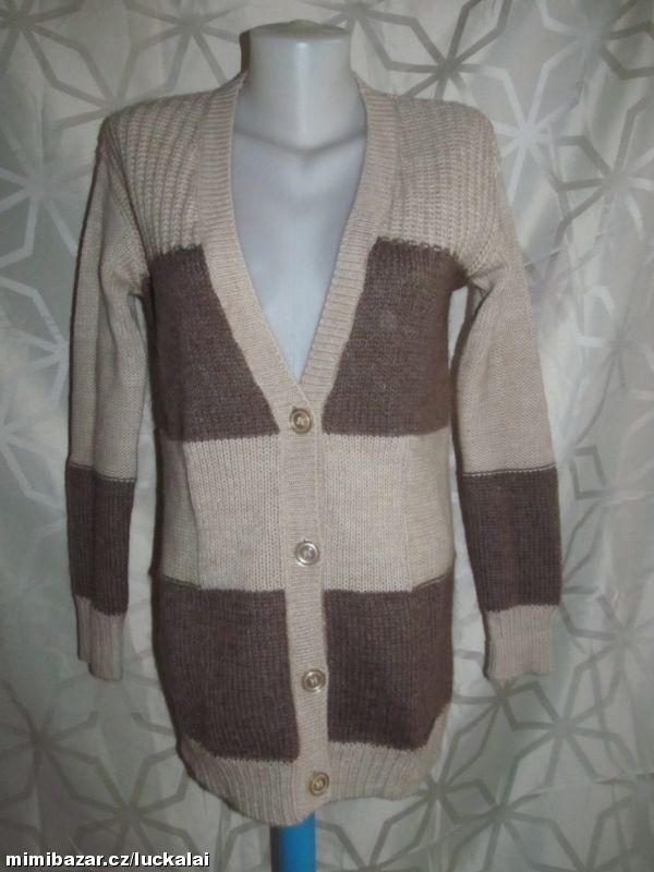 Hnědo-béžový svetr, kardigan, moher, alpaca, vlna