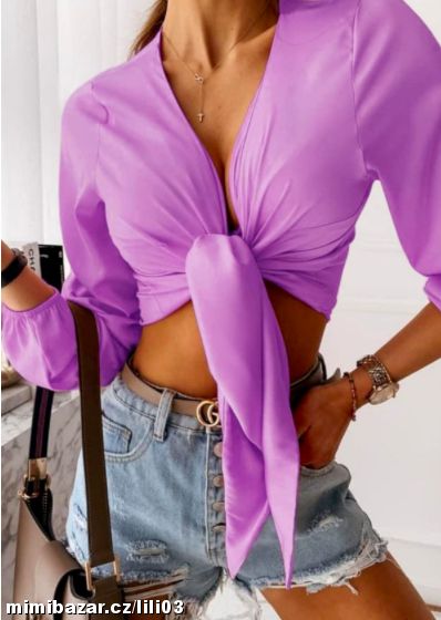 CROP HALENKA/BLŮZA/BOLERKO PURPLE S VÁZÁNÍM