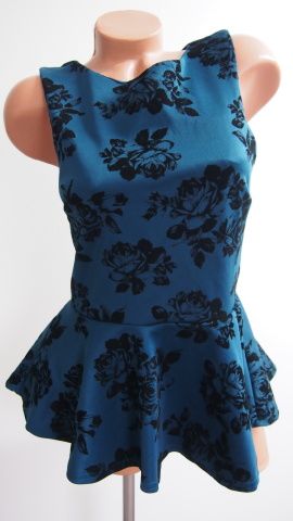 New look petrolínový peplum tom s květy V.40