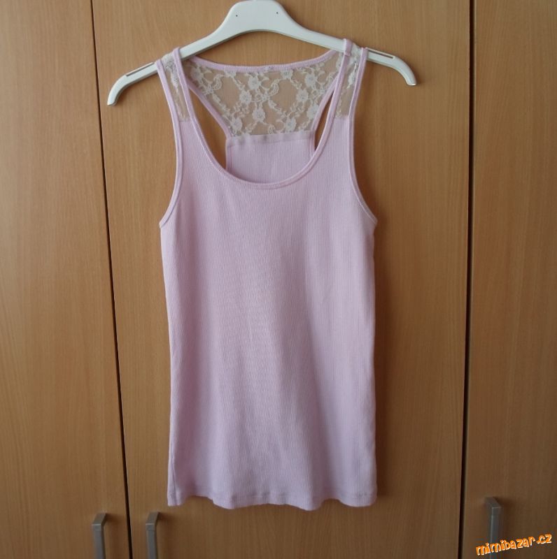 Růžové tričko tílko s krajkou