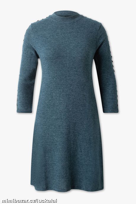 Petrolejové přízové šaty s krajkou