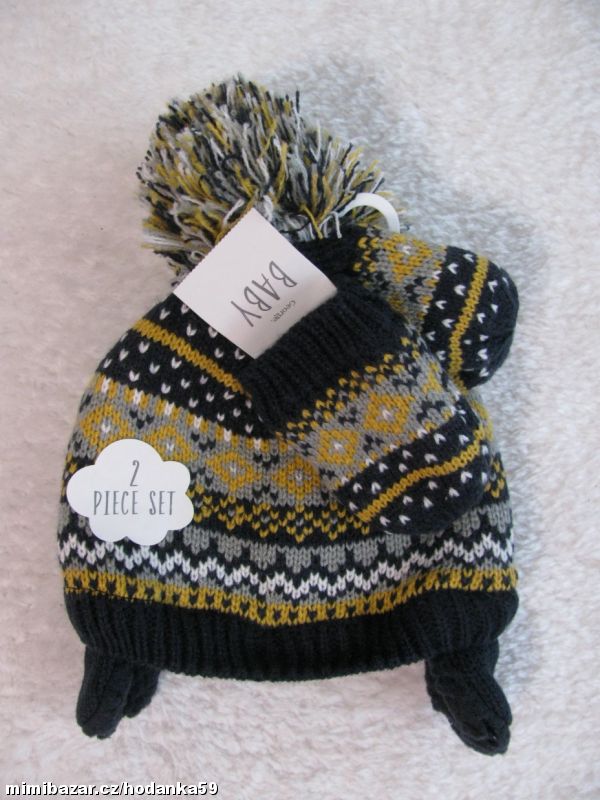 Set - Zimní tm.modrá čepice, kulich + rukavice