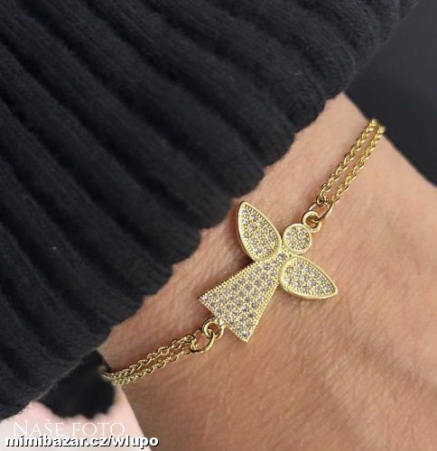 Pozlacený náramek s andělíčkem z chir. oceli SKLAD
