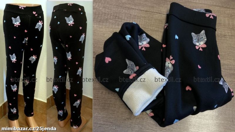 Oteplené legíny kalhoty s plyšem kočka