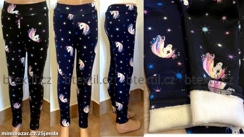 Oteplené legíny kalhoty s plyšem 98-164 jednorožec