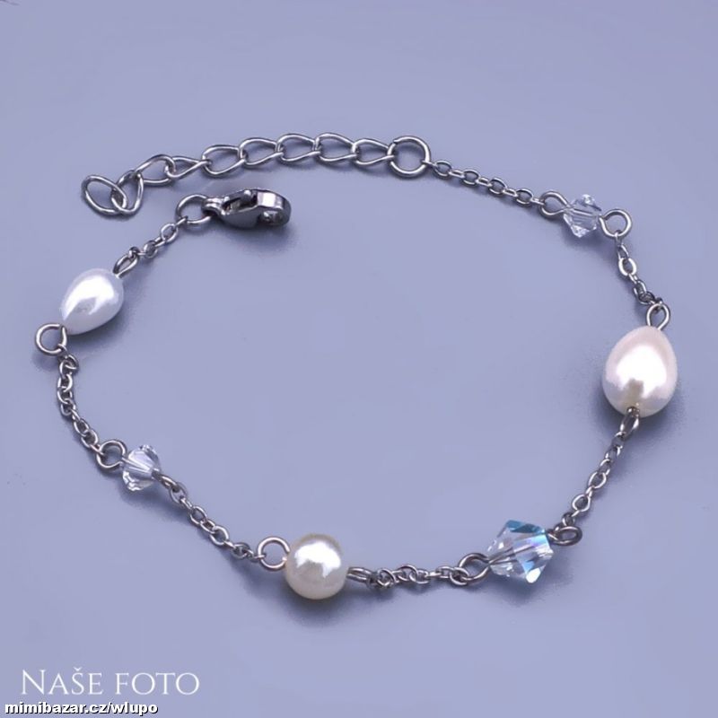 Perličkový náramek chir.ocel s krystaly Swarovskéh