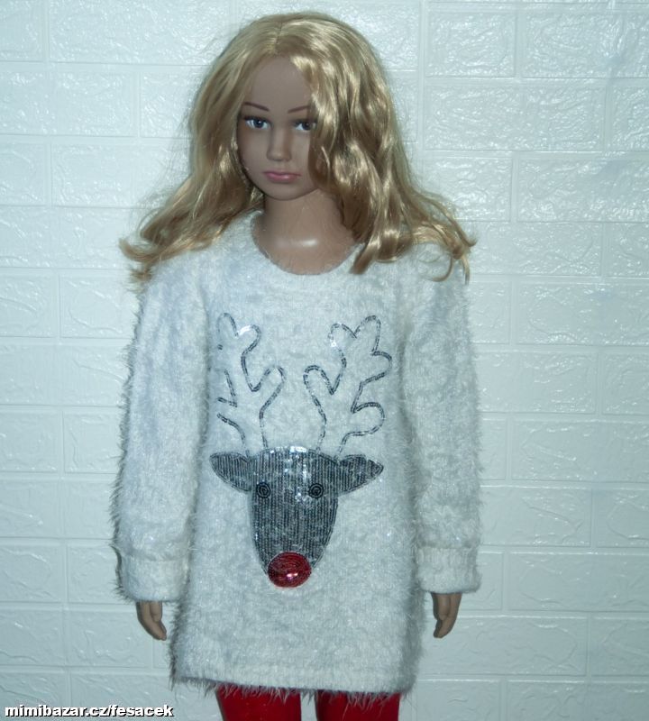 Zimní třpytivý svetr se sobem