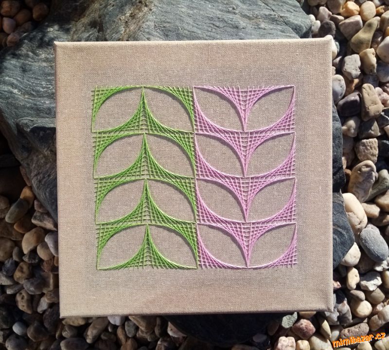 Obrazek String Prodám - obraz zelený růžový string art technika 25x25 cm, Čáslav ...