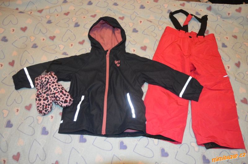 98 104 bunda oteplené kalhoty rukavice nepromokavé