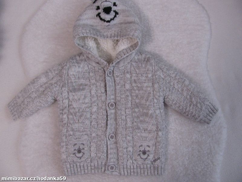 Šedý zateplený mikinový svetřík s kapucí v.3-6 měs