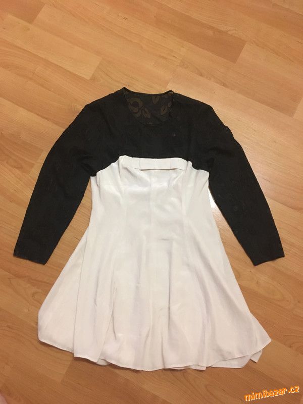 Černo-bílé společenské šaty s mašlí (vel. 38/40)