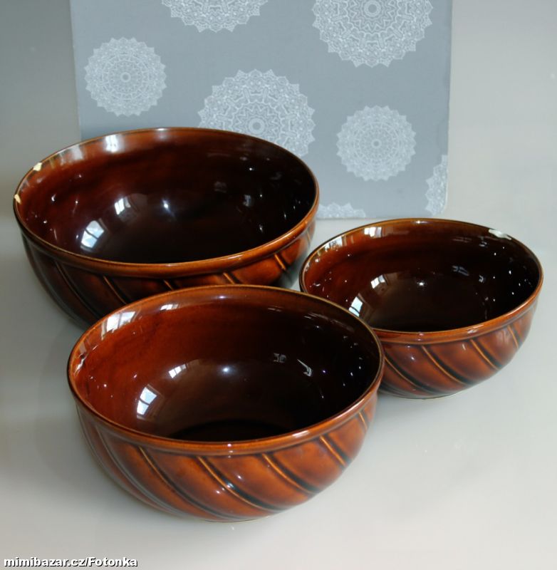 Mísa, sada 3 ks glazovaná kameninová, hnědá