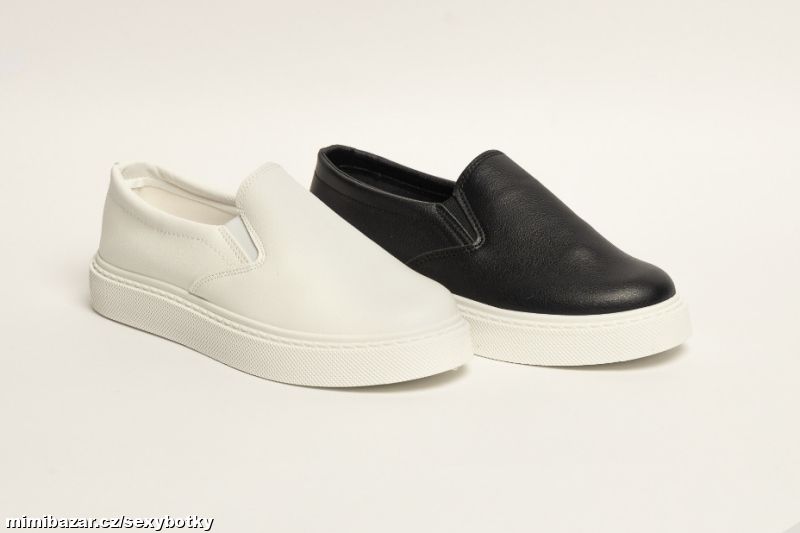 Černé, bílé koženkové Slip On 36, 37, 38, 39, 40, 41