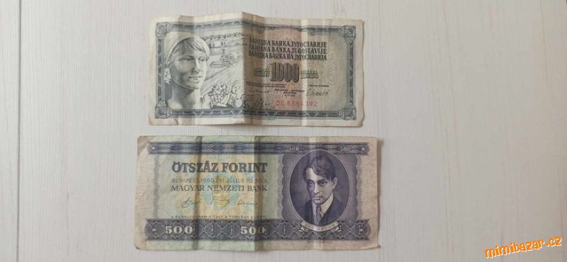 Obrázek k inzerátu: Bankovky: 500 Forint 1990 + 1000 Dinara 1981