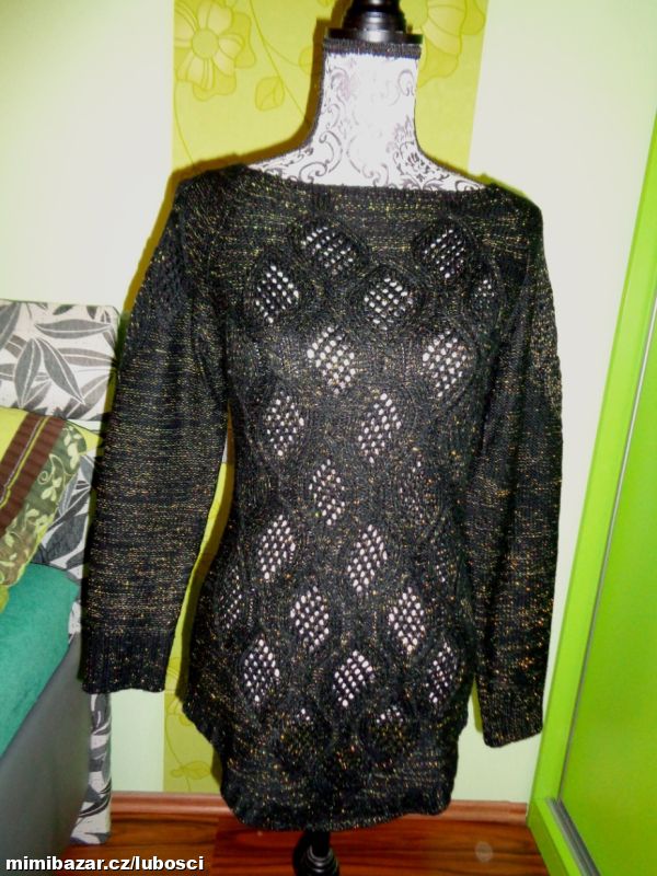 Luxusní černozlatý delší svetr