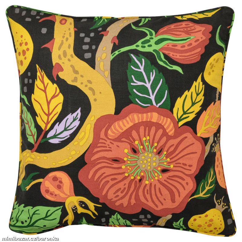 ČERNÝ povlak na polštář, výrazný květinový vzor