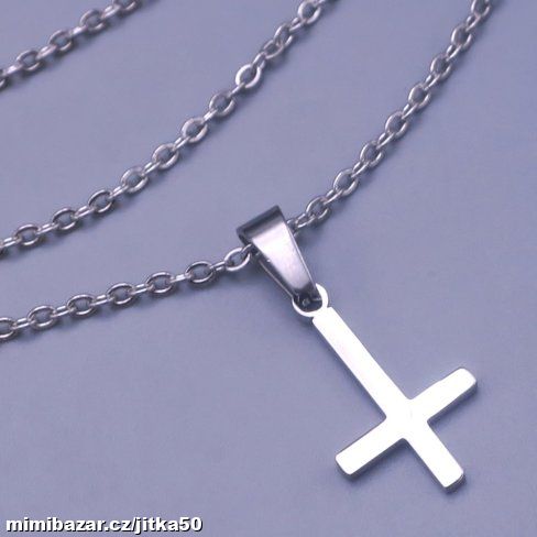 Přívěsek obrácený kříž s řet z chir. ocel SKLADEM