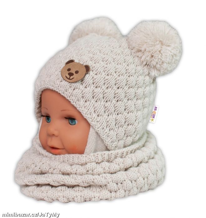 Čepice a nákrčník Teddy bear béžová, SKLADEM