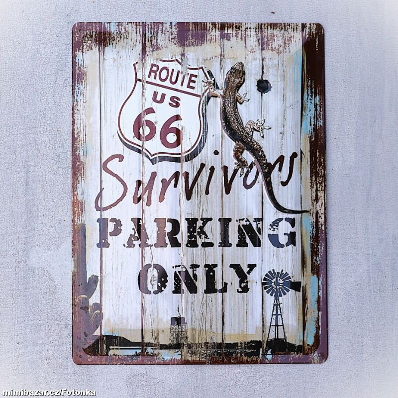 Plechová cedule Route US 66 na zeď