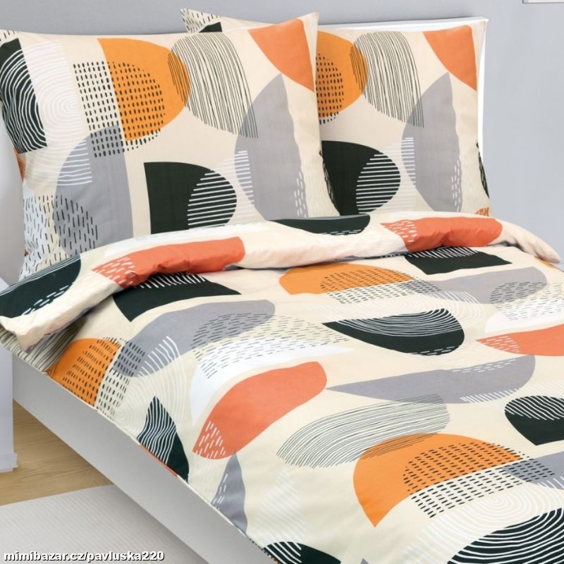 Povlečení bavlněné Půplkruh oranžová, šedá