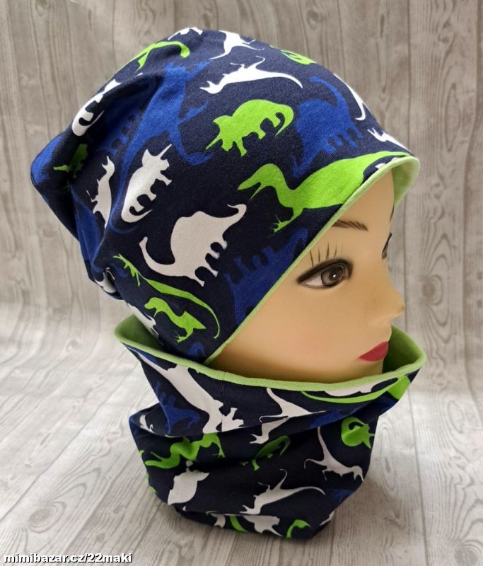 čepice a nákrčník dinosauři dino