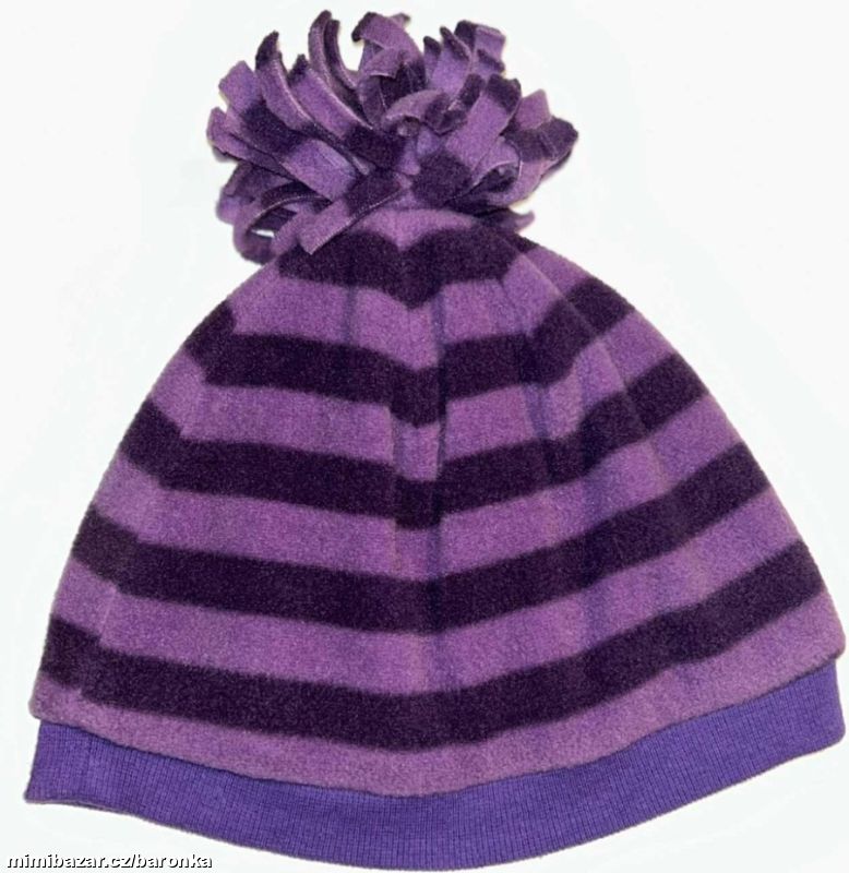 Fialová lila dívčí hřejivá čepice, pruhy, vel. 2 y