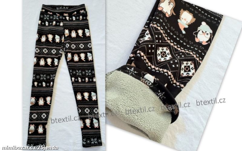 Oteplené legíny kalhoty s plyšem 98-164 tučňáci