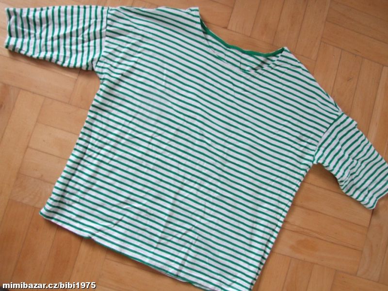 Pruhované triko, bílá - zelená, 3/4 rukáv, vel. XL