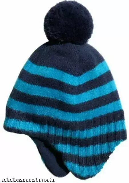 Modrá pruhovaná čepice, bambule, vel. 1, 5 až 4 y