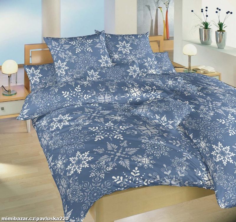 Povlečení krep Snowflakes šedomodré