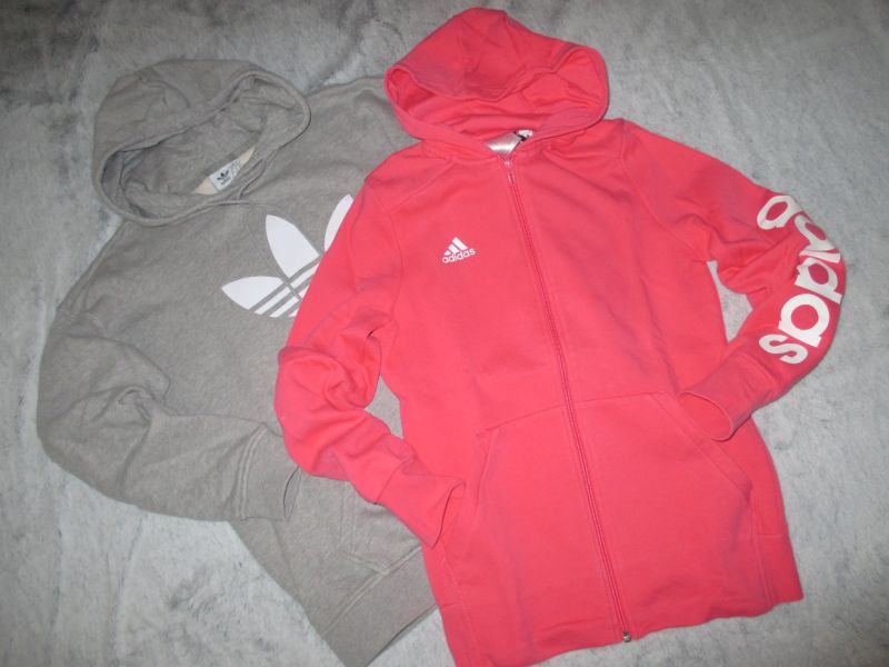 Růžová a šedá mikina / klokanka s kapucí Adidas