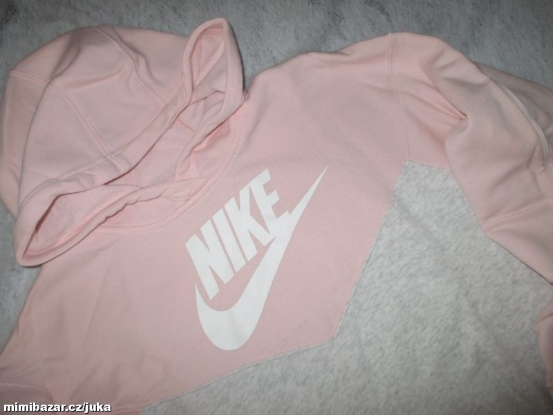 Dlouhá šedo - růžová mikina s kapucí Nike