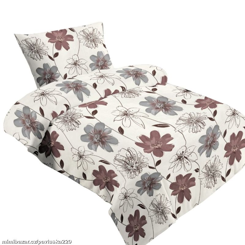 Povlečení mikroflanel Hnědá kytka